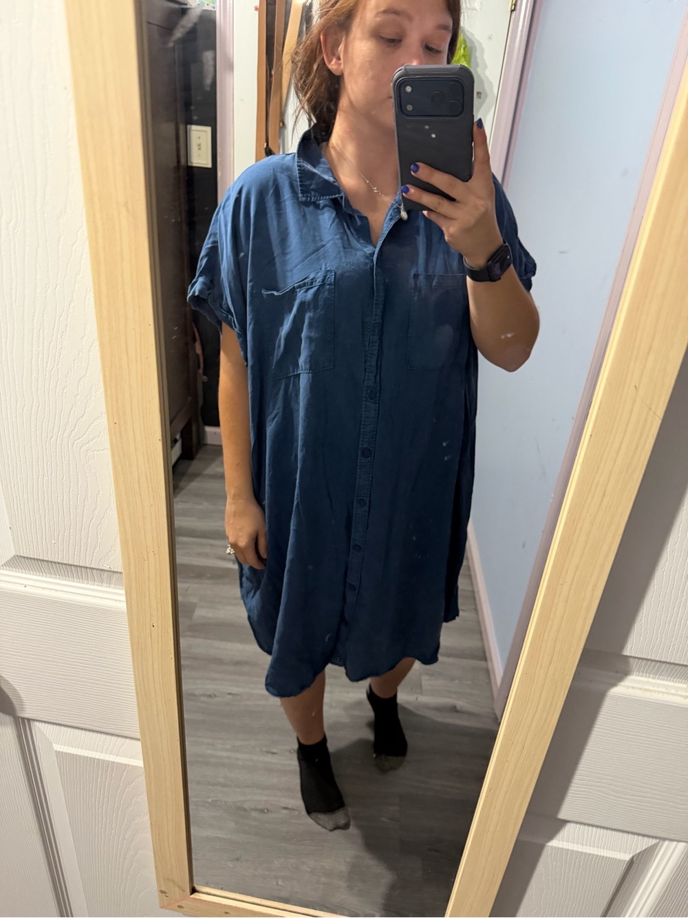 Wonderly Navy Button-Front Shirt Mini Dress